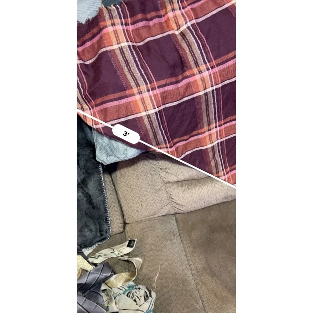 Burgundy Plaid Triangle Scarf Wool Blend